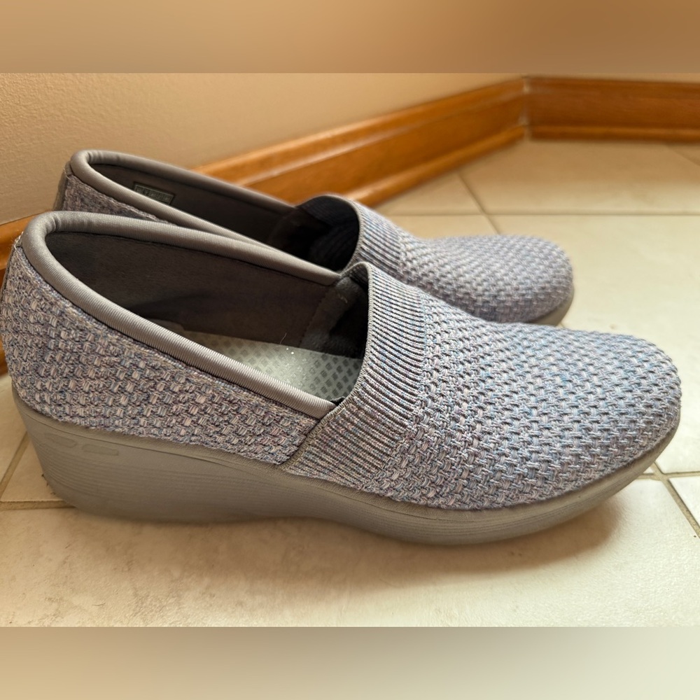 Skechers Pier Lite Shoes Womens Wedge Pump Slip On Grey Blue 158701 Size 10